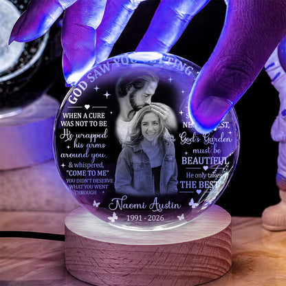 Personalized Photo Memorial God Saw You Getting Tired Safe In God Is Hand Crystal Ball Night Light