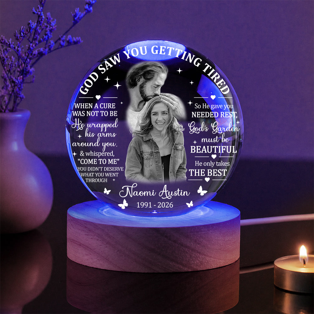 Personalized Photo Memorial God Saw You Getting Tired Safe In God Is Hand Crystal Ball Night Light