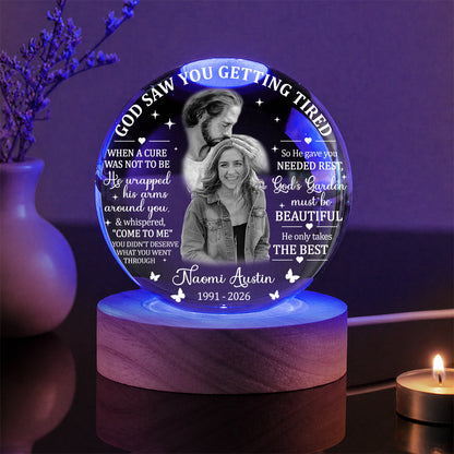 Personalized Photo Memorial God Saw You Getting Tired Safe In God Is Hand Crystal Ball Night Light