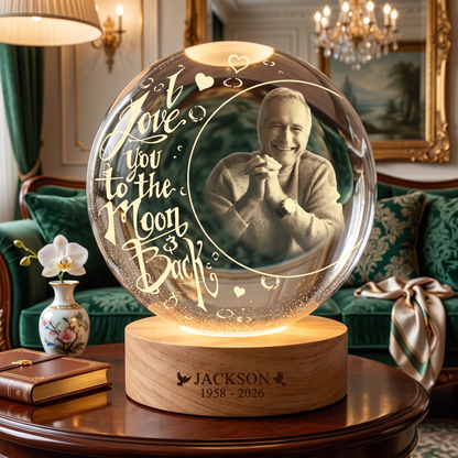 Personalized Photo Memorial I Love You To The Moon And Back Crystal Ball Night Light
