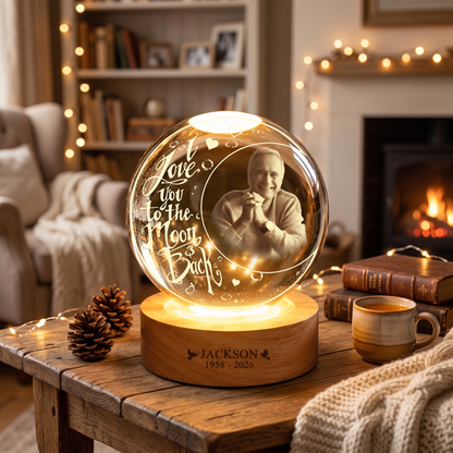 Personalized Photo Memorial I Love You To The Moon And Back Crystal Ball Night Light