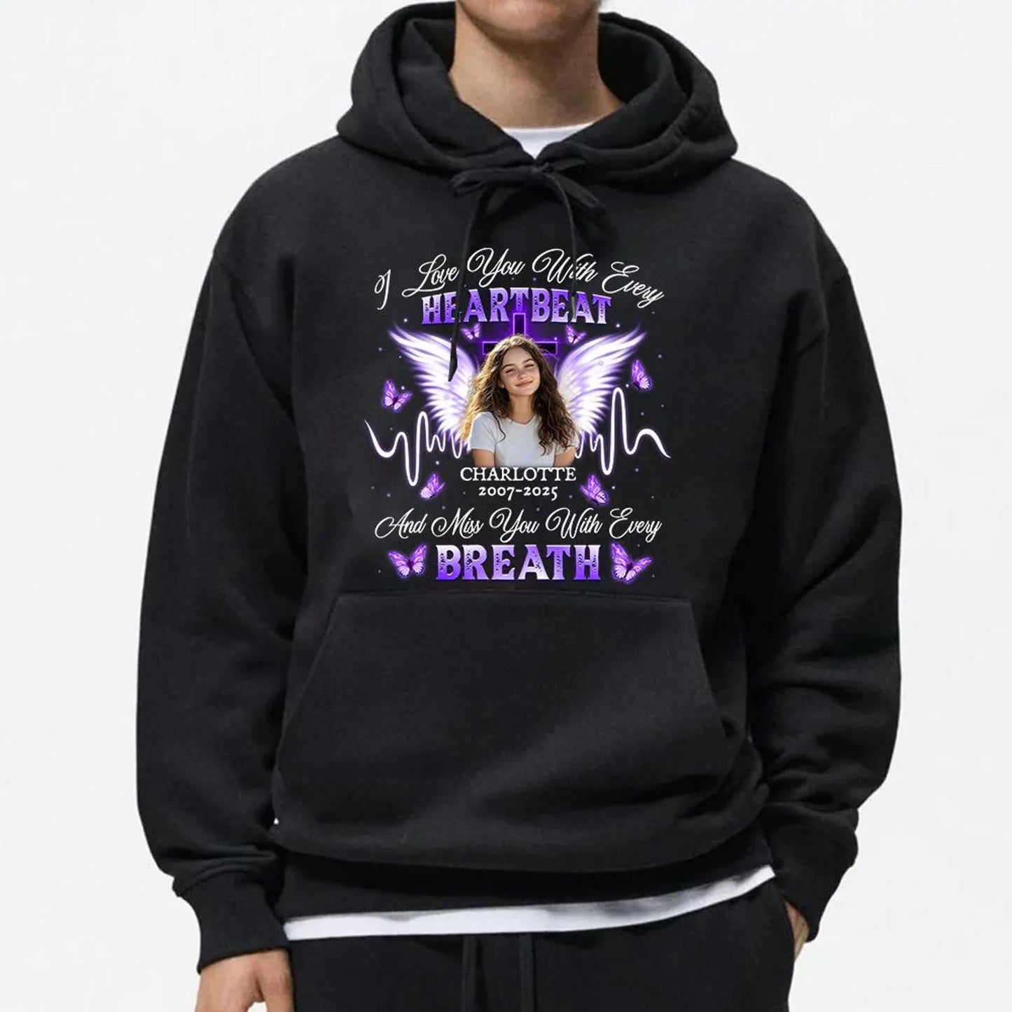 Personalized Photo Memorial I Love You With Every Heartbeat Hoodie