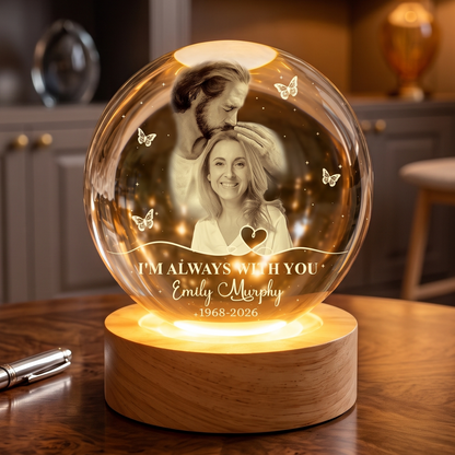 Personalized Photo Memorial I'm Always With You Safe in Arms of Jesus Crystal Ball Night Light