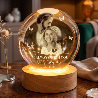 Personalized Photo Memorial I'm Always With You Safe in Arms of Jesus Crystal Ball Night Light