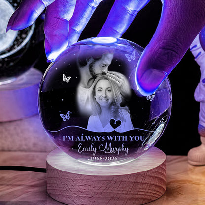 Personalized Photo Memorial I'm Always With You Safe in Arms of Jesus Crystal Ball Night Light