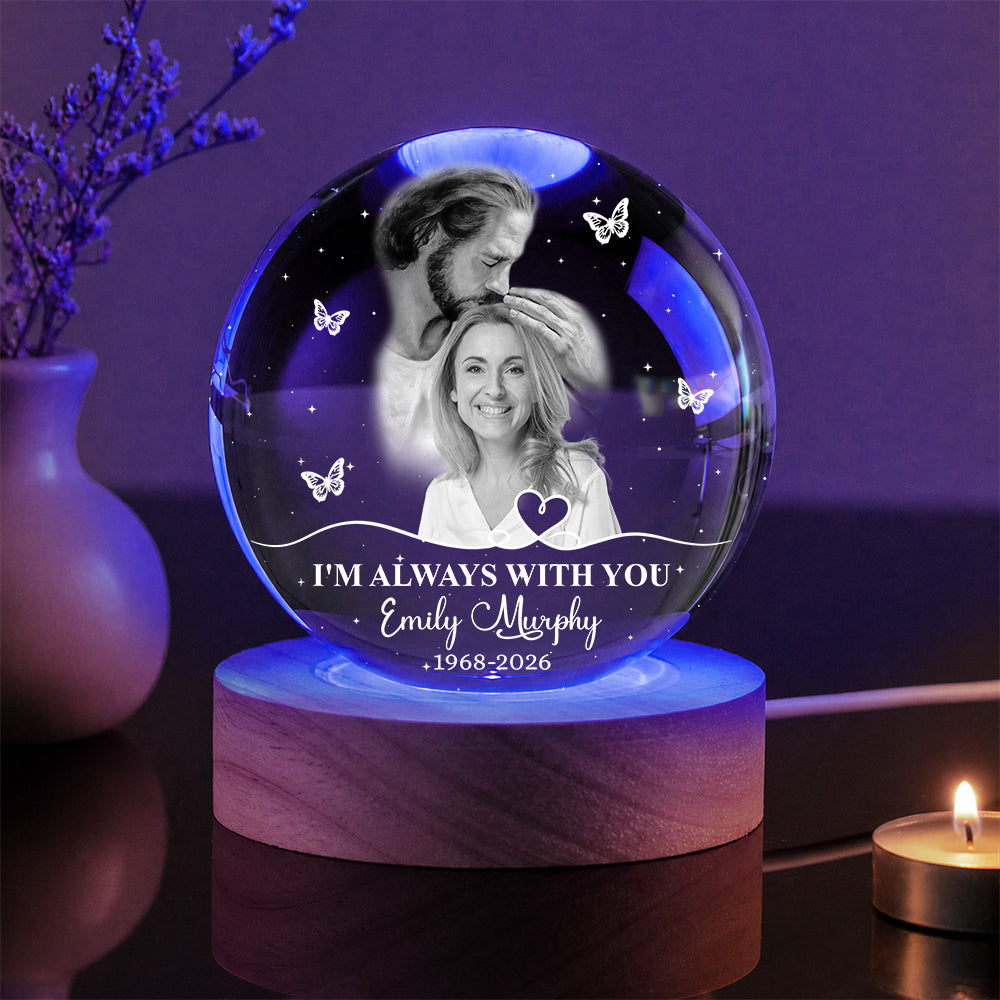Personalized Photo Memorial I'm Always With You Safe in Arms of Jesus Crystal Ball Night Light