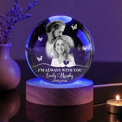 Personalized Photo Memorial I'm Always With You Safe in Arms of Jesus Crystal Ball Night Light