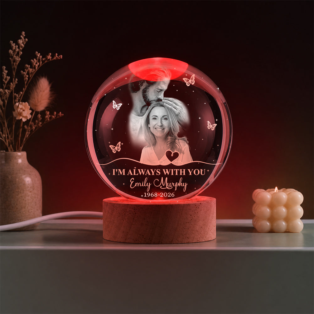 Personalized Photo Memorial I'm Always With You Safe in Arms of Jesus Crystal Ball Night Light