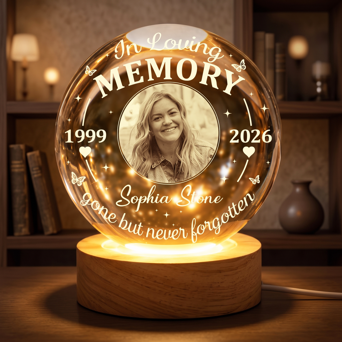 Personalized Photo Memorial In Loving Memory Gone but Never Forgotten Crystal Ball Night Light