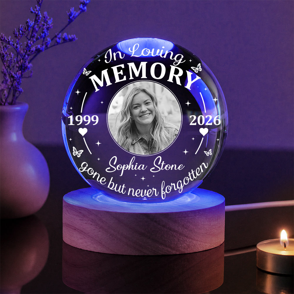 Personalized Photo Memorial In Loving Memory Gone but Never Forgotten Crystal Ball Night Light