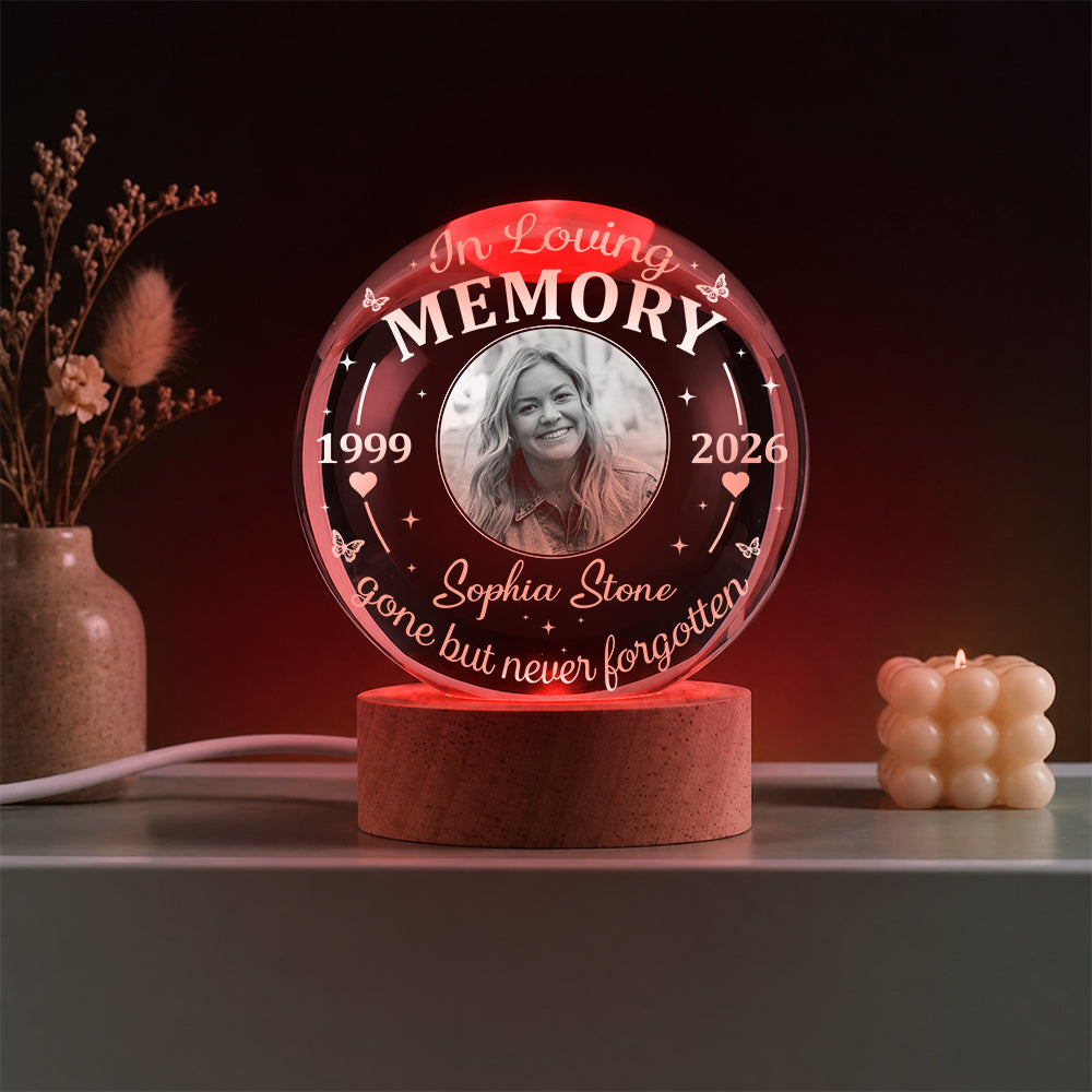 Personalized Photo Memorial In Loving Memory Gone but Never Forgotten Crystal Ball Night Light