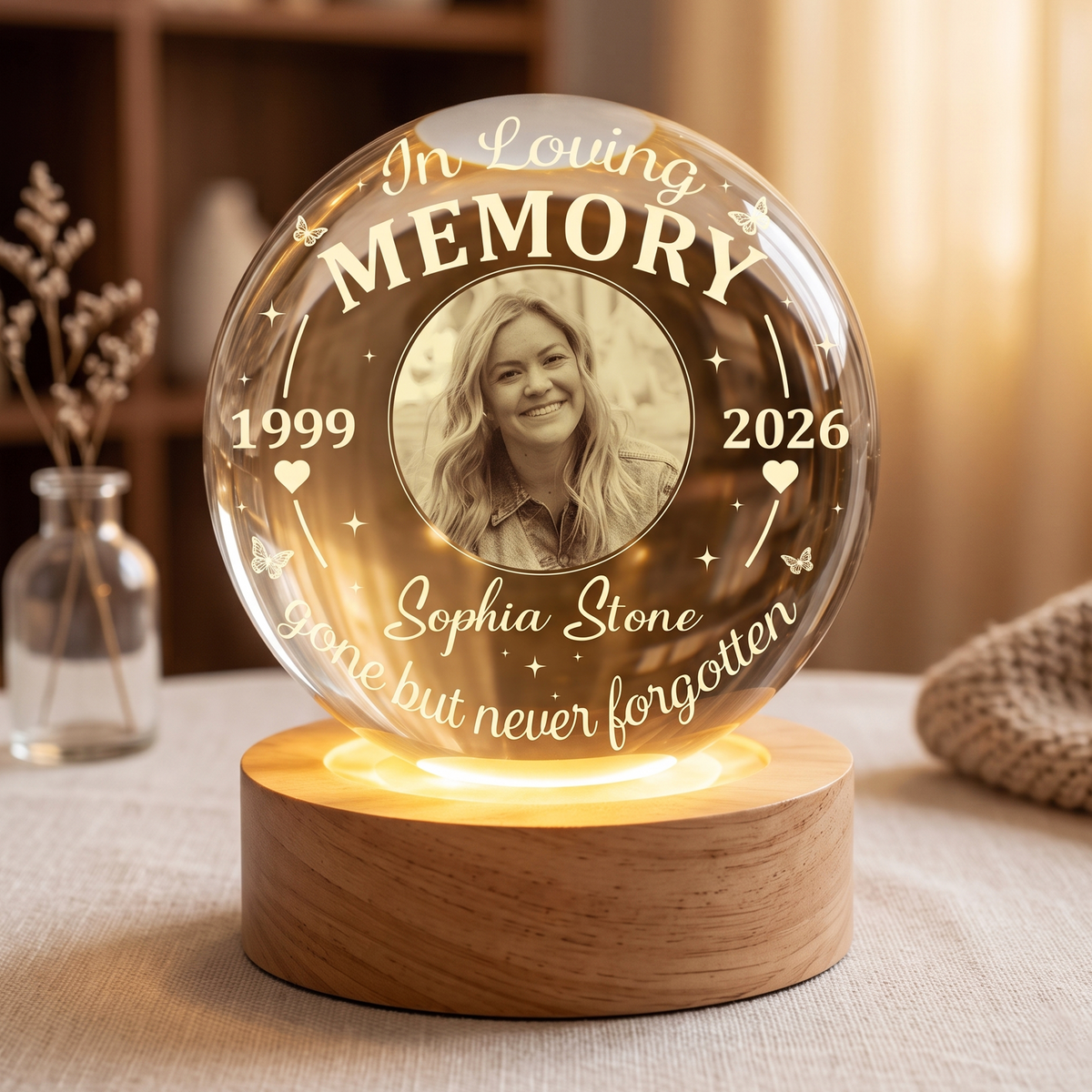 Personalized Photo Memorial In Loving Memory Gone but Never Forgotten Crystal Ball Night Light