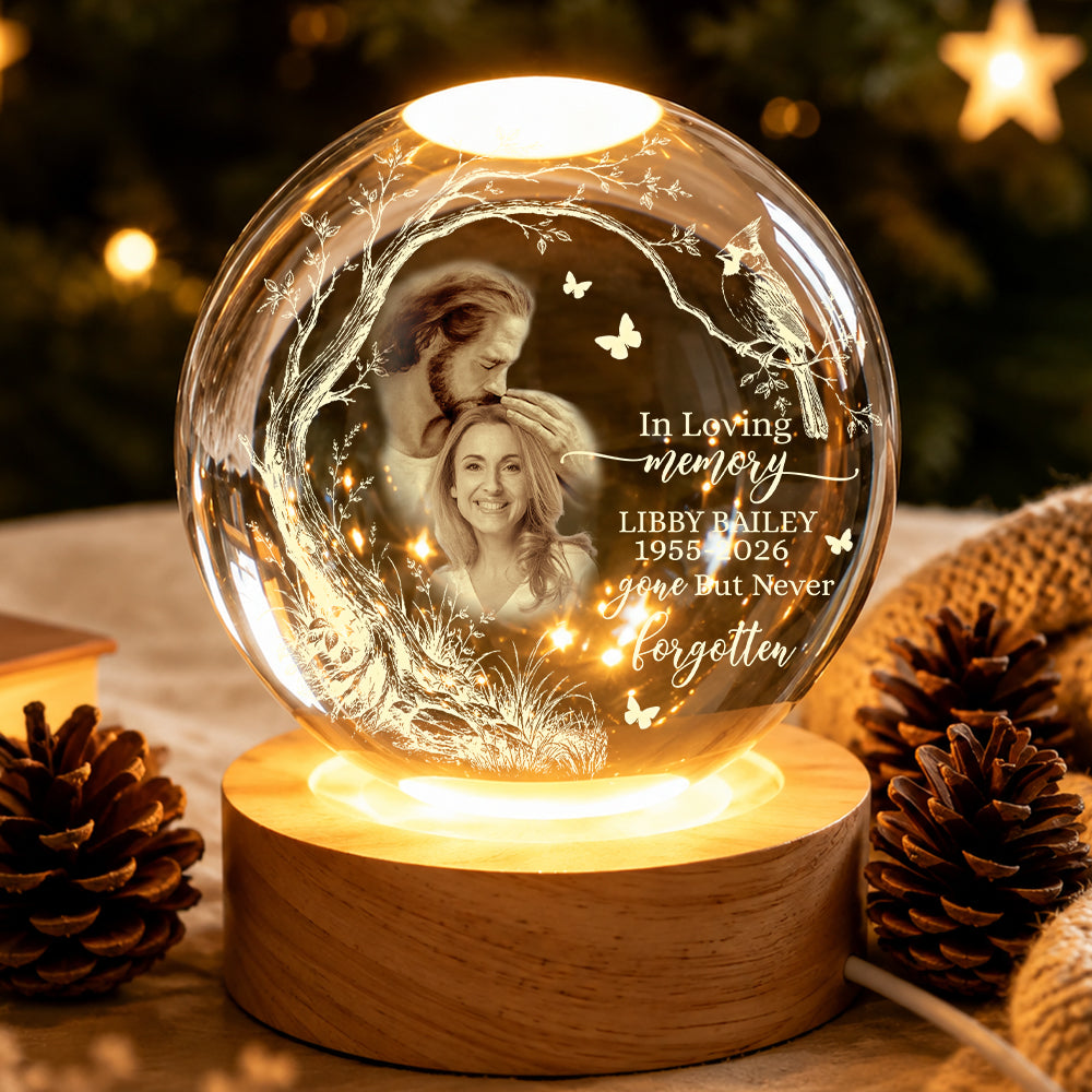 Personalized Photo Memorial In Loving Memory Safe In God's Hand Crystal Ball Night Light