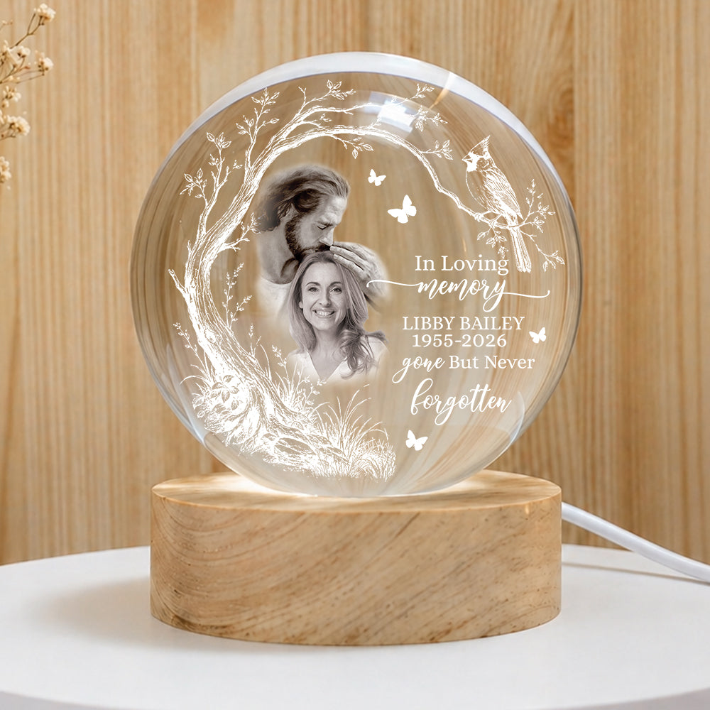Personalized Photo Memorial In Loving Memory Safe In God's Hand Crystal Ball Night Light