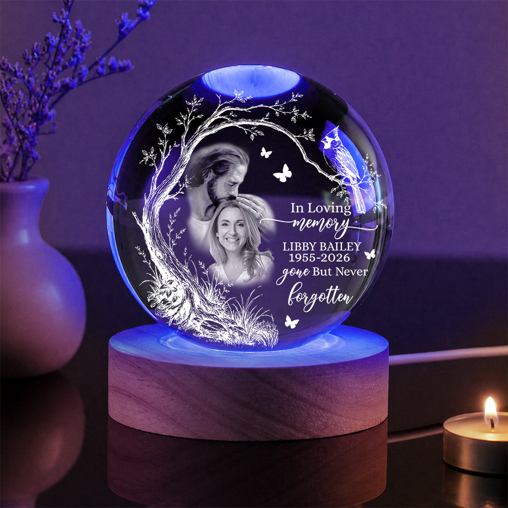Personalized Photo Memorial In Loving Memory Safe In God's Hand Crystal Ball Night Light