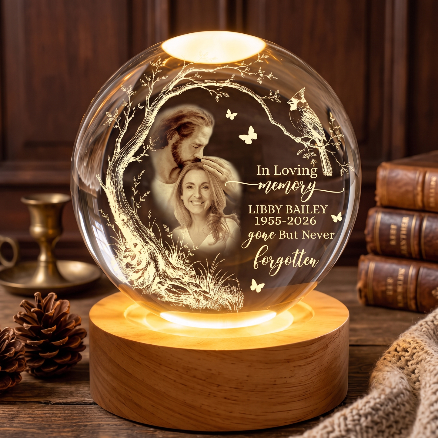 Personalized Photo Memorial In Loving Memory Safe In God's Hand Crystal Ball Night Light