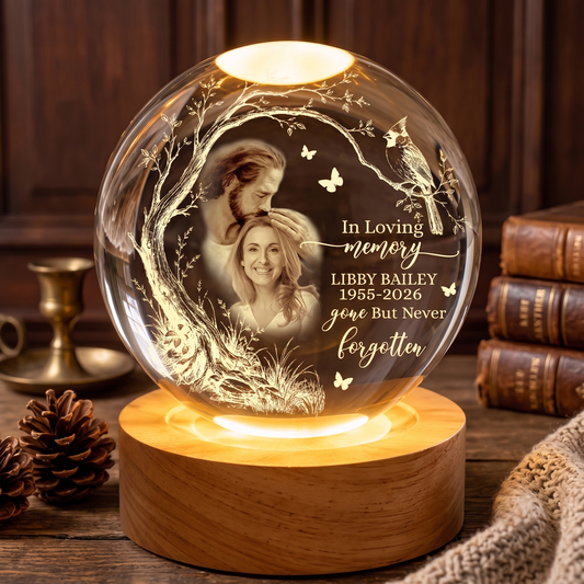 Personalized Photo Memorial In Loving Memory Safe In God's Hand Crystal Ball Night Light
