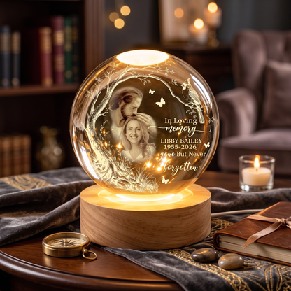 Personalized Photo Memorial In Loving Memory Safe In God's Hand Crystal Ball Night Light