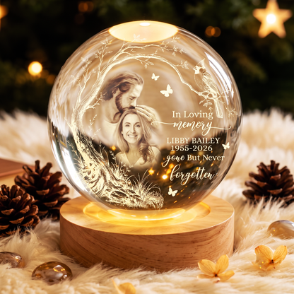 Personalized Photo Memorial In Loving Memory Safe In God's Hand Crystal Ball Night Light