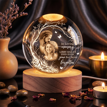Personalized Photo Memorial In Loving Memory Safe In God's Hand Crystal Ball Night Light