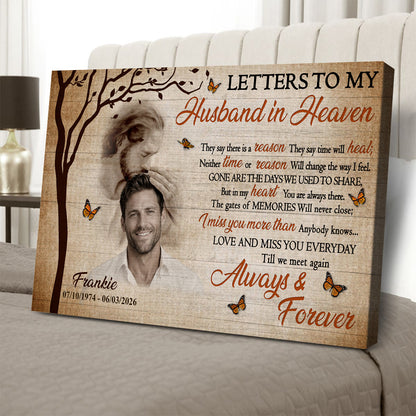Personalized Photo Memorial Letters To My Husband In Heaven Safe In God Is Hand Poster Canvas