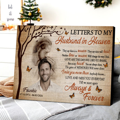Personalized Photo Memorial Letters To My Husband In Heaven Safe In God Is Hand Poster Canvas