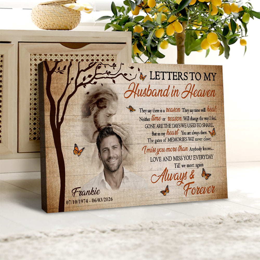 Personalized Photo Memorial Letters To My Husband In Heaven Safe In God Is Hand Poster Canvas