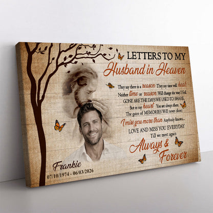Personalized Photo Memorial Letters To My Husband In Heaven Safe In God Is Hand Poster Canvas