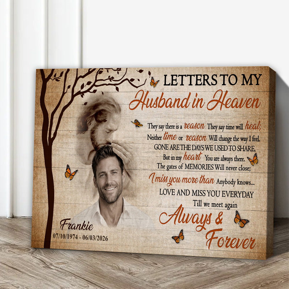 Personalized Photo Memorial Letters To My Husband In Heaven Safe In God Is Hand Poster Canvas