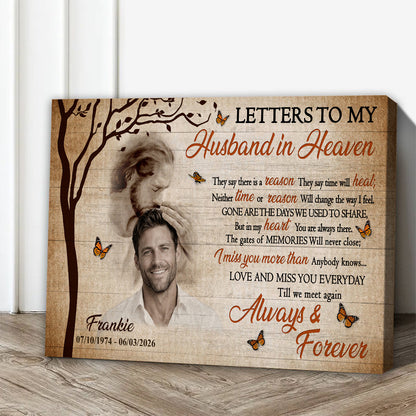 Personalized Photo Memorial Letters To My Husband In Heaven Safe In God Is Hand Poster Canvas