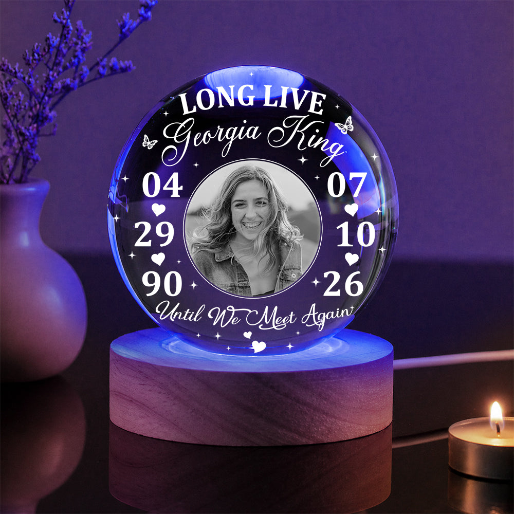 Personalized Photo Memorial Long Live Until We Meet Again Crystal Ball Night Light
