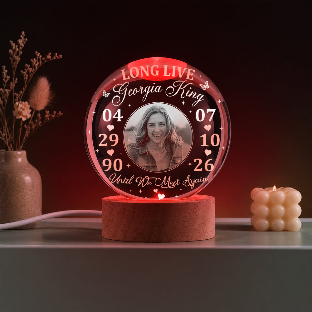 Personalized Photo Memorial Long Live Until We Meet Again Crystal Ball Night Light