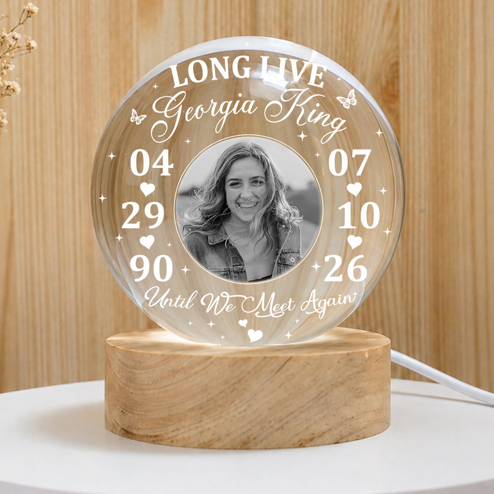 Personalized Photo Memorial Long Live Until We Meet Again Crystal Ball Night Light