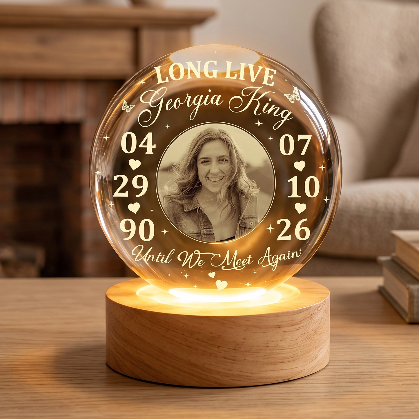 Personalized Photo Memorial Long Live Until We Meet Again Crystal Ball Night Light