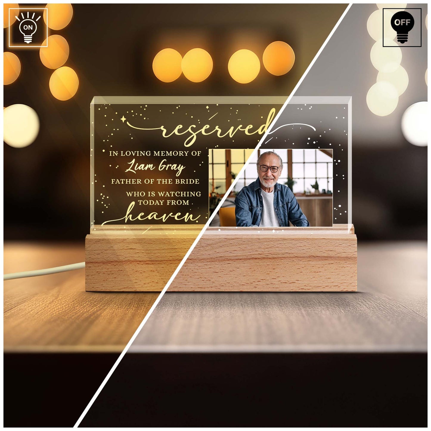 Personalized Memorial Photo Reserved in Loving Memory of Father of the Bride Acrylic Plaque LED Light Night