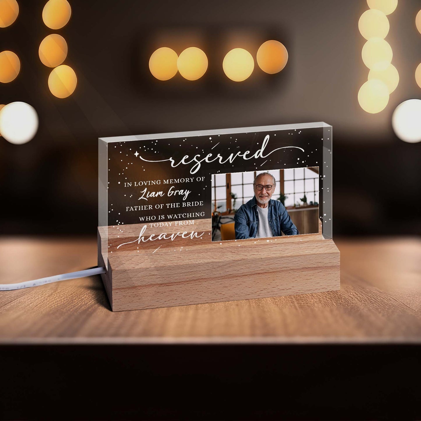 Personalized Memorial Photo Reserved in Loving Memory of Father of the Bride Acrylic Plaque LED Light Night