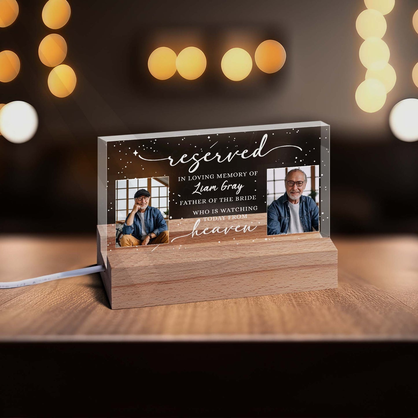 Personalized Memorial Photo Reserved in Loving Memory of Father of the Bride Acrylic Plaque LED Light Night