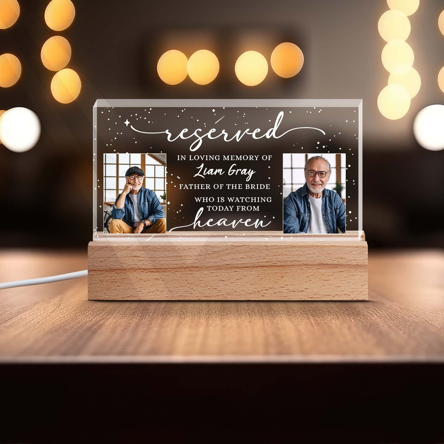 Personalized Memorial Photo Reserved in Loving Memory of Father of the Bride Acrylic Plaque LED Light Night