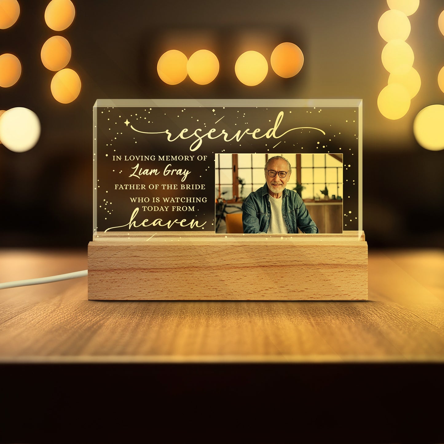 Personalized Memorial Photo Reserved in Loving Memory of Father of the Bride Acrylic Plaque LED Light Night