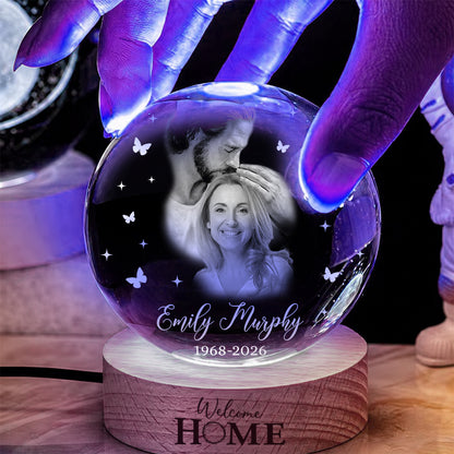 Personalized Photo Memorial Welcome Home Safe in Arms of Jesus Crystal Ball Night Light