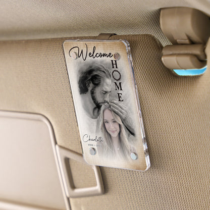 Personalized Photo Memorial Welcome Home, Safe In Arms Of Jesus Sympathy Gift Loss Loved One Acrylic Photo Car Visor Clip