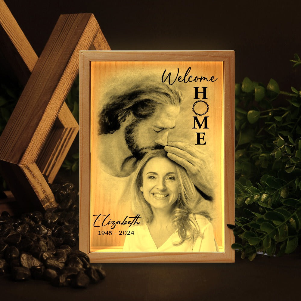 Personalized Photo Memorial Welcome Home, Safe In Arms Of Jesus Sympathy Gift Loss Loved One Frame Light Box