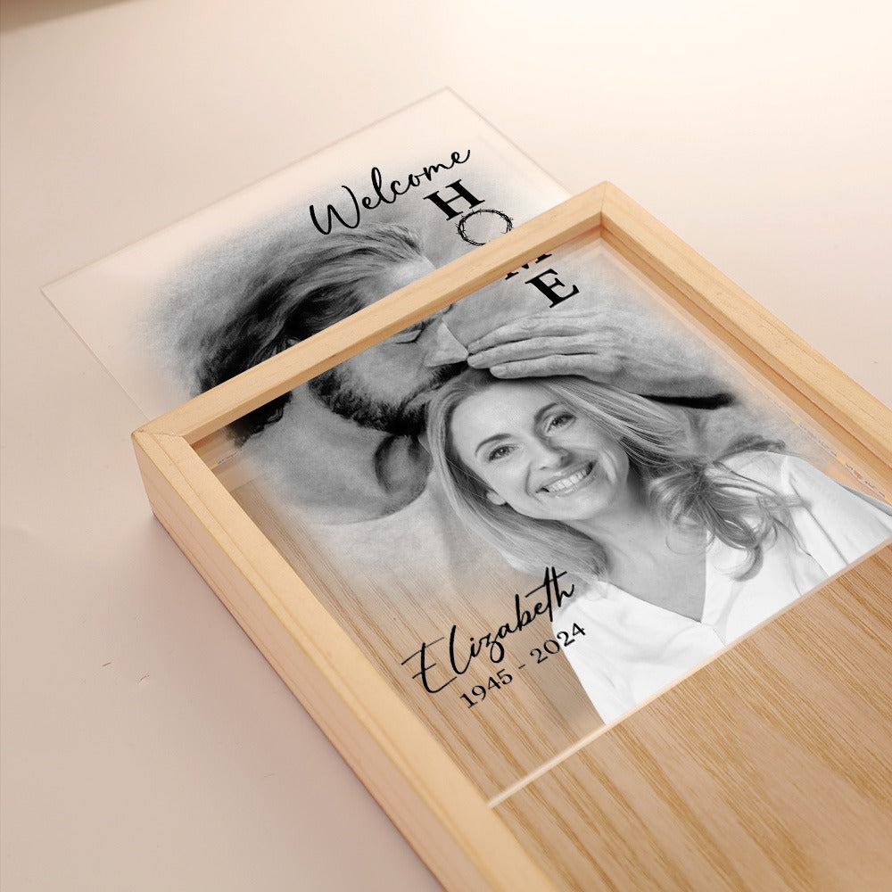 Personalized Photo Memorial Welcome Home, Safe In Arms Of Jesus Sympathy Gift Loss Loved One Frame Light Box