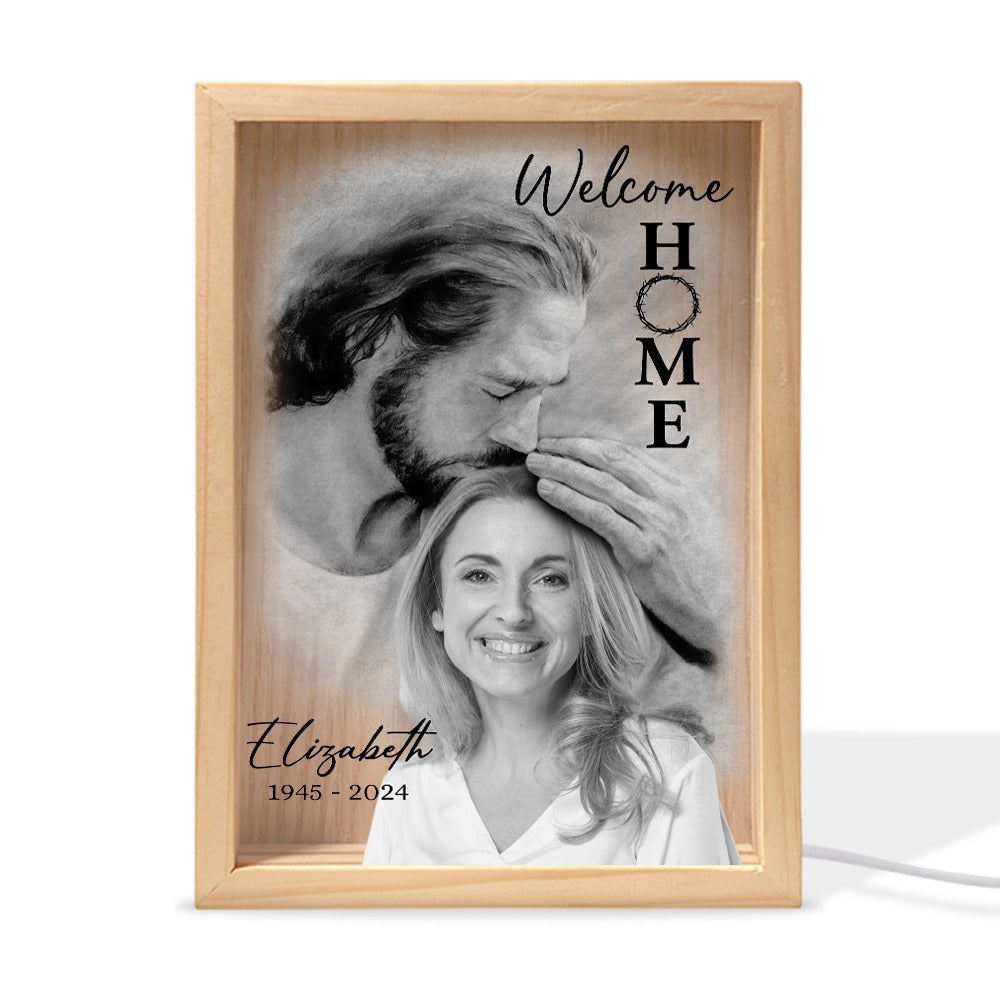 Personalized Photo Memorial Welcome Home, Safe In Arms Of Jesus Sympathy Gift Loss Loved One Frame Light Box