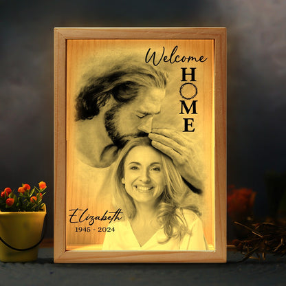 Personalized Photo Memorial Welcome Home, Safe In Arms Of Jesus Sympathy Gift Loss Loved One Frame Light Box