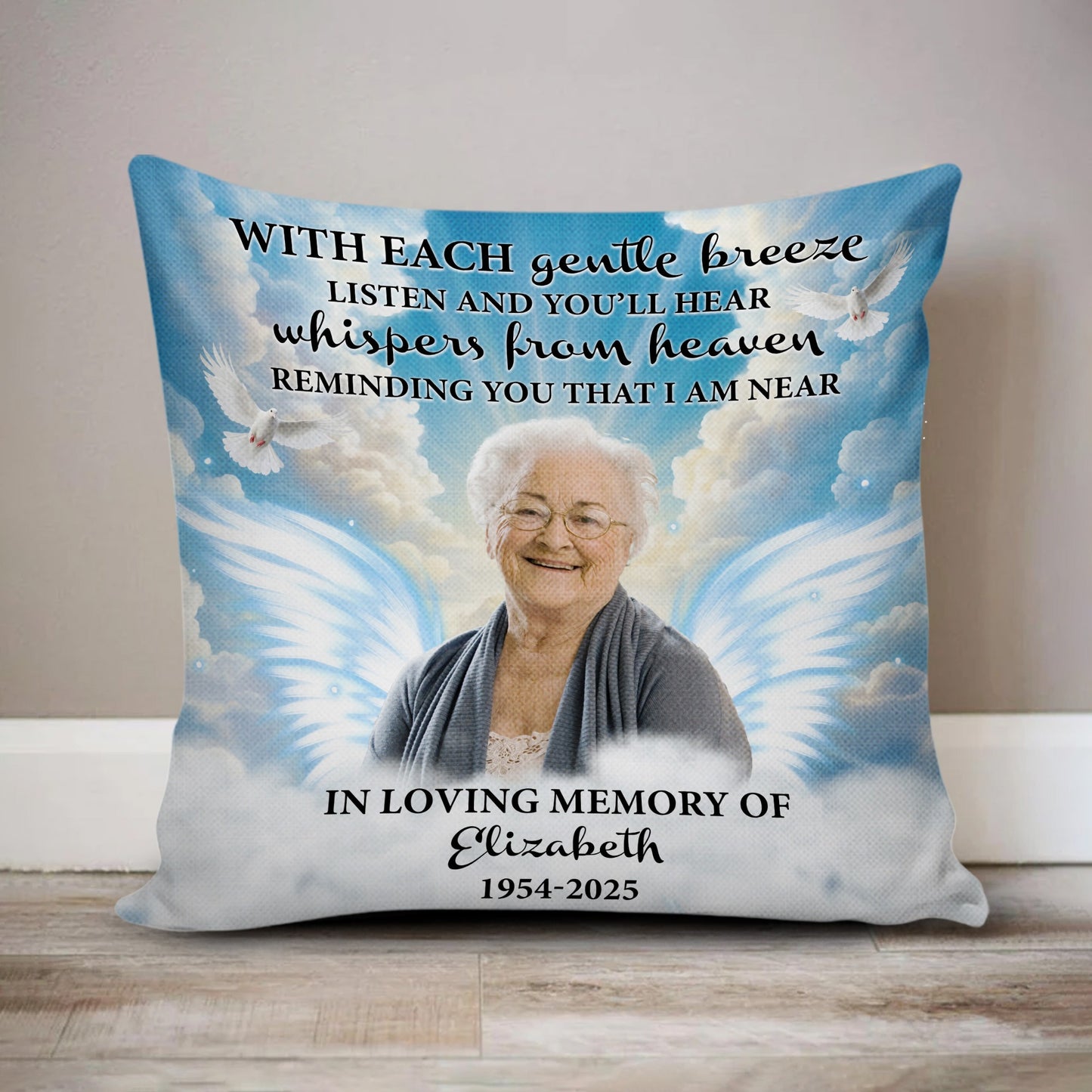 Personalized Photo Memorial With Each Gentle Breeze Listen, Sympathy Gift Loss Loved One Pillow