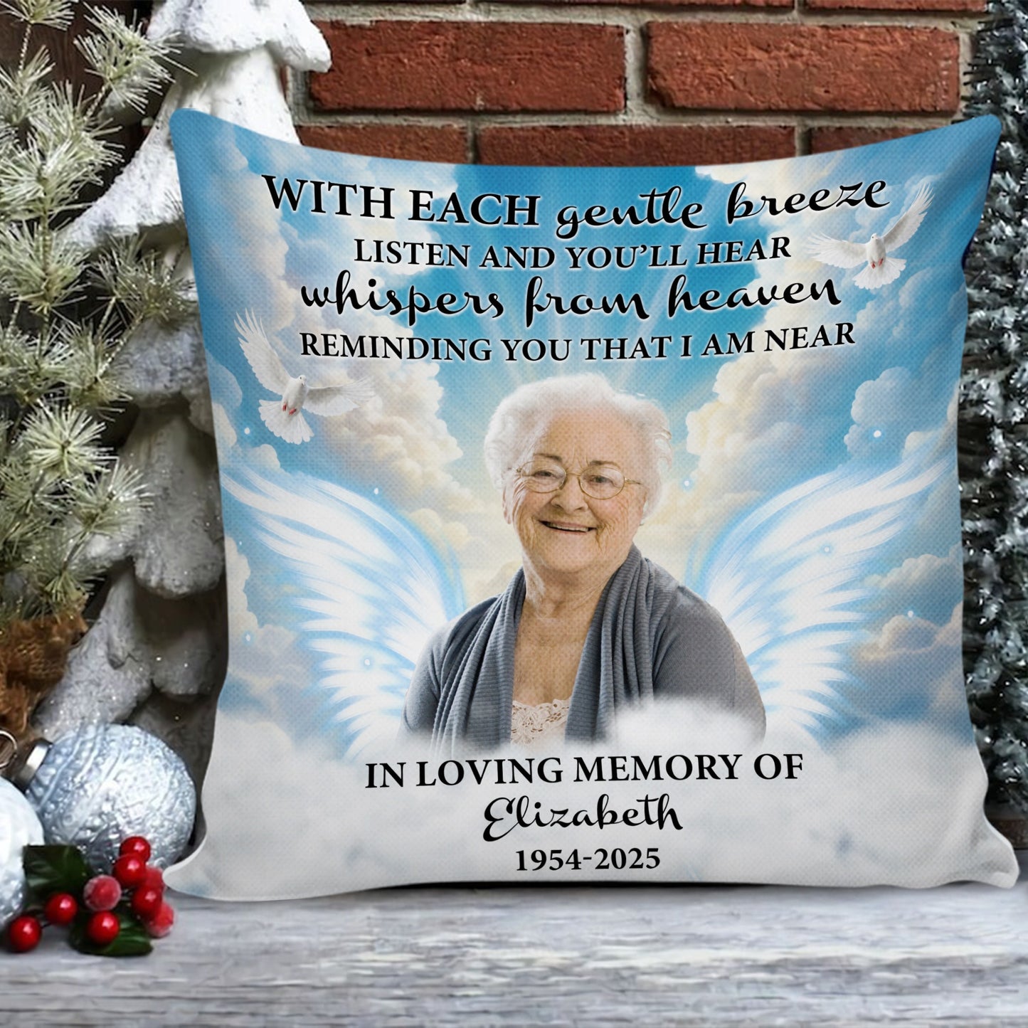 Personalized Photo Memorial With Each Gentle Breeze Listen, Sympathy Gift Loss Loved One Pillow