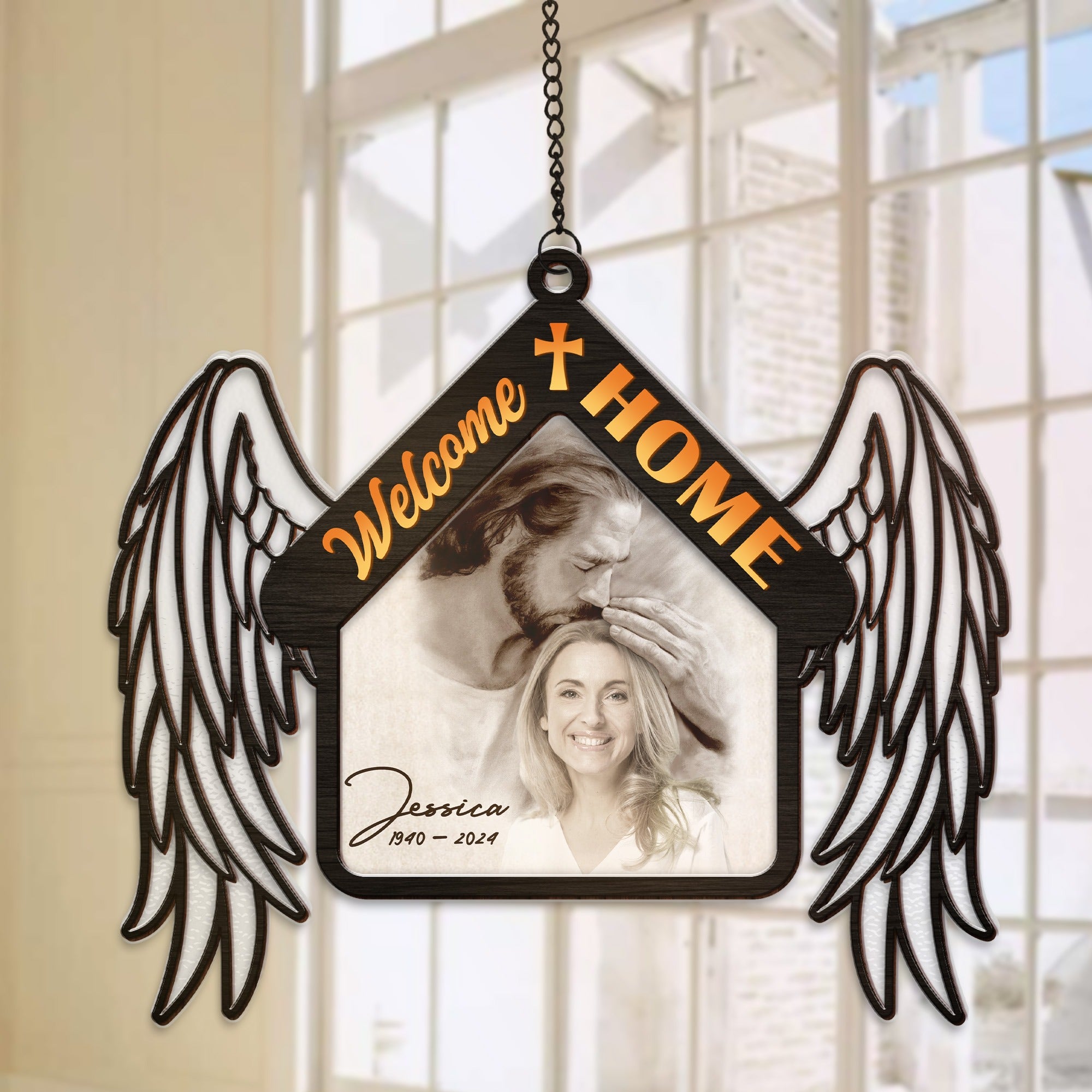 Personalized Photo Safe In Arms Of Jesus Welcome Home Jesus Hanging Suncatcher Ornament