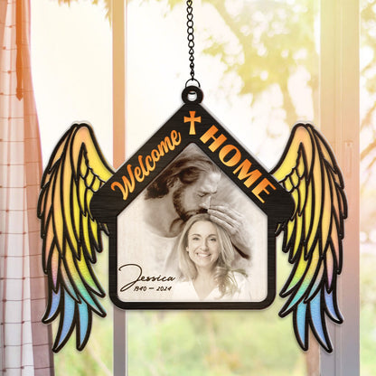 Personalized Photo Safe In Arms Of Jesus Welcome Home Jesus Hanging Suncatcher Ornament