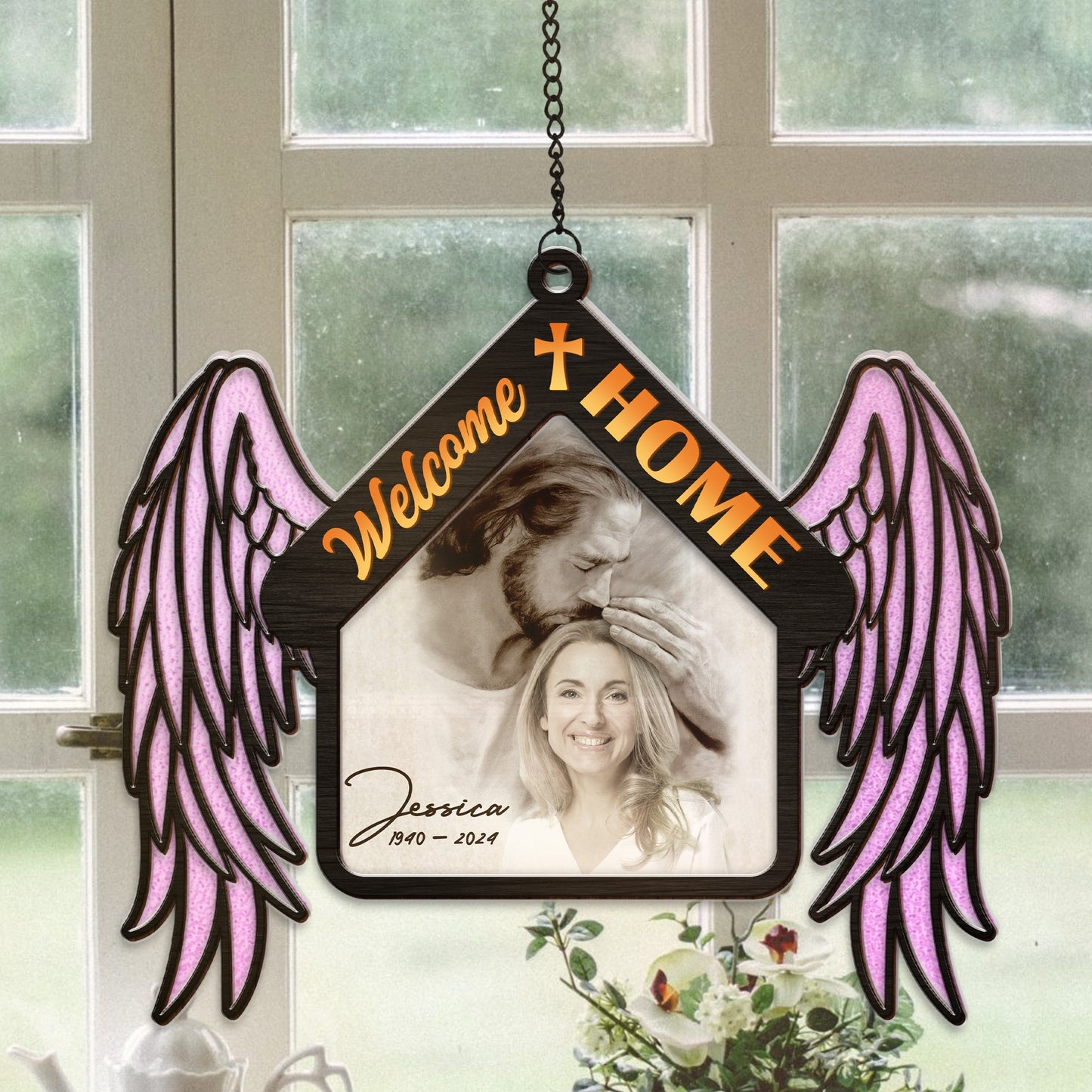 Personalized Photo Safe In Arms Of Jesus Welcome Home Jesus Hanging Suncatcher Ornament